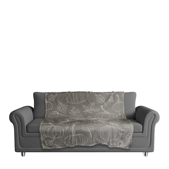 Gray Fall Patterned Coral Fleece Blanket